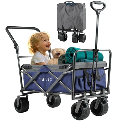 IMLEX Bollerwagen IM-4275 faltbar Mitternachtblau Bollerwagen klappbar mit Schiebegriff Transportwagen mit 3-Punkt-Gurtsystem von IMLEX