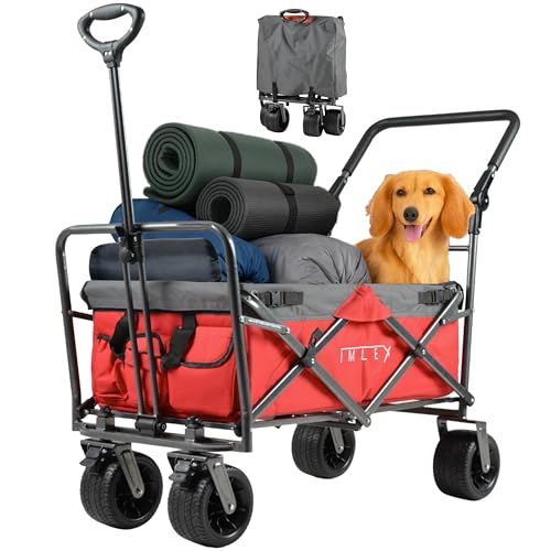 IMLEX Bollerwagen IM-4275 faltbar Rot Bollerwagen klappbar mit Schiebegriff Transportwagen mit 3-Punkt-Gurtsystem von IMLEX