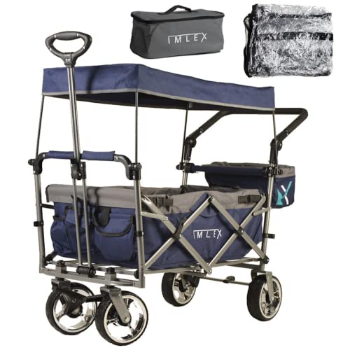 IMLEX Bollerwagen faltbar mit Dach IM-4268 mit passendem Zubehör (Mitternachtblau, Mit Regenschutz + Kühltasche) von IMLEX