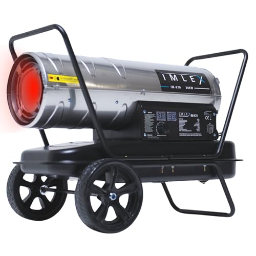 IMLEX Heizkanone 20 kW Diesel Ölheizer Bautrockner Bauheizer Heißluftgenerator Heizgebläse mit Thermostat 18L Tank Luftstrom 600 m³/h Heizstrahler für Räume bis 210 m² von IMLEX