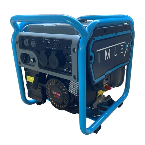 IMLEX Stromerzeuger IM-INV3500 - Benzin Generator 3500 Watt Maximal - 8L Tank mit Füllstandanzeige, 230V Steckdosen - Leiser, Robuster Antriebsmotor, Überlastschutz von IMLEX
