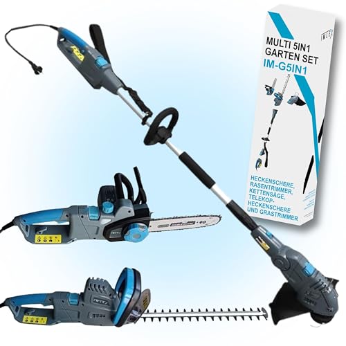 IMLEX Multi-Kombi-Garten-Set 5in1 Heckenschere Rasentrimmer Kettensäge mit Teleskopstab und Verstellbarer Schnittwinkel von IMLEX