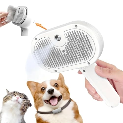 Katzenbürste mit Dampf, Haustier Bürsten mit Sprühfunktion, 3-in-1 Fellbürste für Katzen zur Massage, Fellpflege und Haarentfernung, mit 20ml Sprühflasche und USB-Kabel, Weiß von IMMCUTE