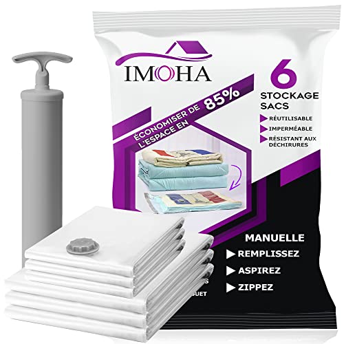 Imoha Vakuumbeutel für Kleidung (6-Set) - 100% wasserdicht und robust - Überlegene Qualität - Vakuum-Aufbewahrungsbeutel für Kleidung, Bettdecken, Bettwäsche von IMOHA