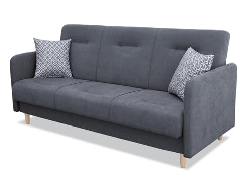 IMPAR24 Schlafsofa FUMBA, Sofa mit Schlaffunktion und Bettkasten, Klappsofa, Schlafcouch mit Füßen aus Naturholz, Couch in Veloursstoff, Frabe: Dunkelgrau von IMPAR24