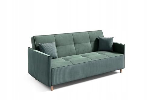 IMPAR24 Schlafsofa Negri, Sofa mit Schlaffunktion und Bettkasten, Klappsofa, Schlafcouch mit Füßen aus Naturholz, Couch in Cordstoff, Frabe: Grün von IMPAR24