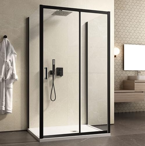 IMPERIAL BAGNO - Duschkabine mit 3 Seiten, Schiebetür, schwarze Profile, Achatschwarz, 70 x 100 x 70 cm von IMPERIAL BAGNO