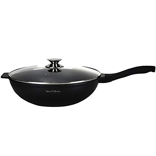 Wok Pfanne Wokpfanne Induktion 30 32 34 cm Gastronomie mit Deckel Bratpfanne (34cm) von IMPERIAL COLLECTION