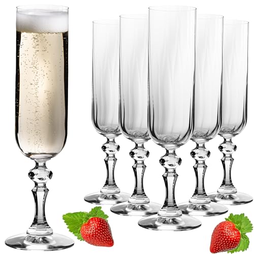 IMPERIAL geriffelte Sektkelche 200ml (max 250ml) 'Prag' Set 6-Teilig Sektgläser aus Crystalline Glas Spülmaschinenfest von IMPERIAL glass