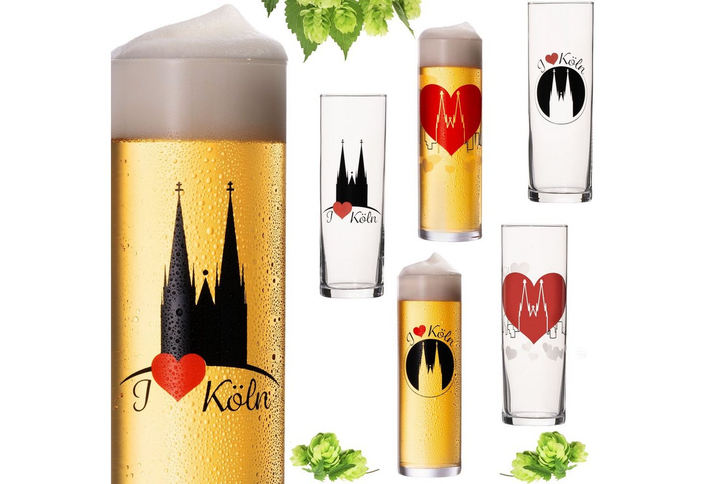 IMPERIAL glass Bierglas Kölschgläser mit Kölner Dom Motiven 200ml (max. 240ml), Glas, Set 6-Teilig Kölschstangen aus Glas Biergläser Kölngläser von IMPERIAL glass