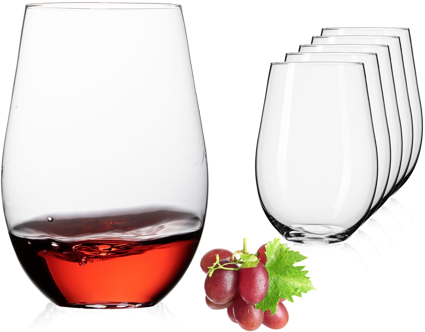 IMPERIAL glass Weinglas Weingläser ohne Stiel, Glas, Rotweingläser 570ml Set 6-Teilig Weißweingläser Spülmaschinenfest von IMPERIAL glass
