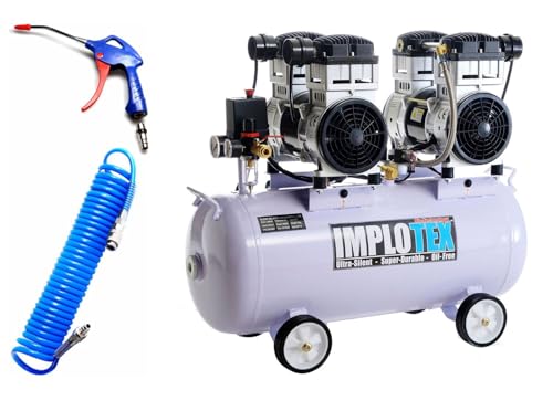 IMPLOTEX 3000W 4PS Silent Flüsterkompressor Druckluftkompressor Kompressor 65dB leise ölfrei inkl. Ausblaspistole und Druckluftschlauch von IMPLOTEX