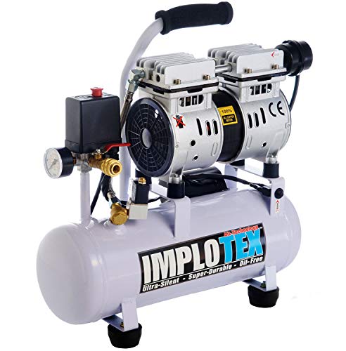 IMPLOTEX 480W Silent Flüsterkompressor Druckluftkompressor nur 48dB leise ölfrei flüster Kompressor Compressor (480W 9 Liter ohne Zubehör) von IMPLOTEX