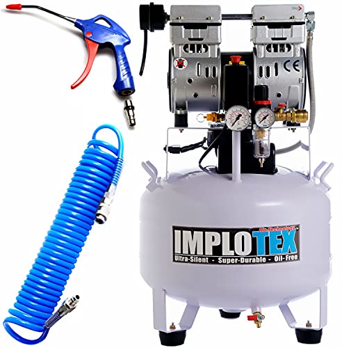 IMPLOTEX 850W Silent Flüsterkompressor Druckluftkompressor 55dB leise ölfrei Kompressor (850W 30 Liter mit Zubehör) von IMPLOTEX