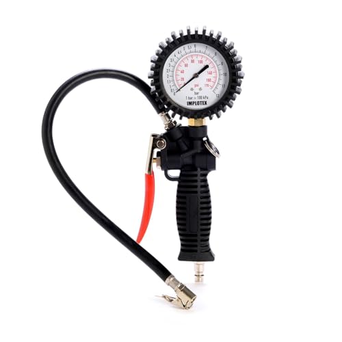 Reifenfüllmessgerät Manometer Luftdruckprüfer Reifendruckmesser Reifendruckprüfer Messbereich 0-12 bar, Schlauchlänge 400 mm von IMPLOTEX