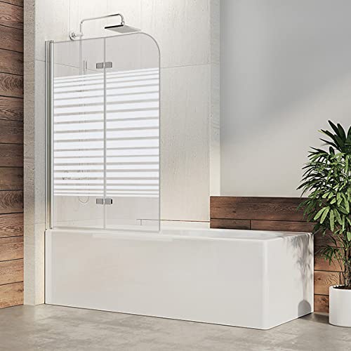 100x140cm Badewannen-Aufsatz Milchglas Streifen Duschwand für Badewanne faltbar 180°Faltwand aus 6mm ESG-Sicherheitsglas Duschabtrennung | LINKS von IMPTS