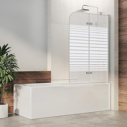 120x140cm Badewannen-Aufsatz Milchglas Streifen Duschwand für Badewanne faltbar 180°Faltwand 6mm ESG-Sicherheitsglas Duschabtrennung | RECHTS von IMPTS