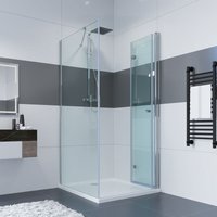 Duschkabine Eckeinstieg Falttür mit Seitenwand 120 x 90 x 185cm Duschabtrennung Pendeltür aus 6mm Sicherheitsglas Glas für Badezimmer von IMPTS