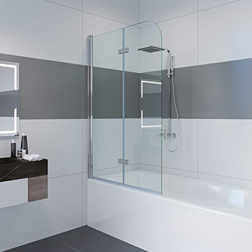 Duschwand für badewanne, 100 x 140cm Duschwand Badewannenaufsatz Duschabtrennung mit 6mm Nano Easy Clean Glas von IMPTS