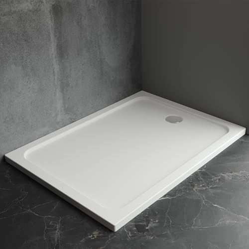Duschwanne 90 x 120 cm Duschtasse Super Flach für Dusch Duschkabine in Weiß Rechteckig aus Sanitäracryl, Duschwanne Komplett inkl. Ablaufgarnitur von IMPTS