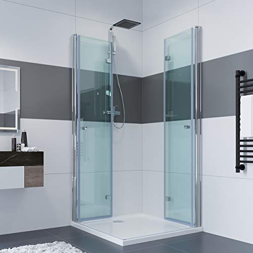 IMPTS 100 x 100 x 185 cm Duschkabine Eckeinstieg Doppel Falttüren 180º Eckig Dusche Duschwand Duschabtrennung von IMPTS