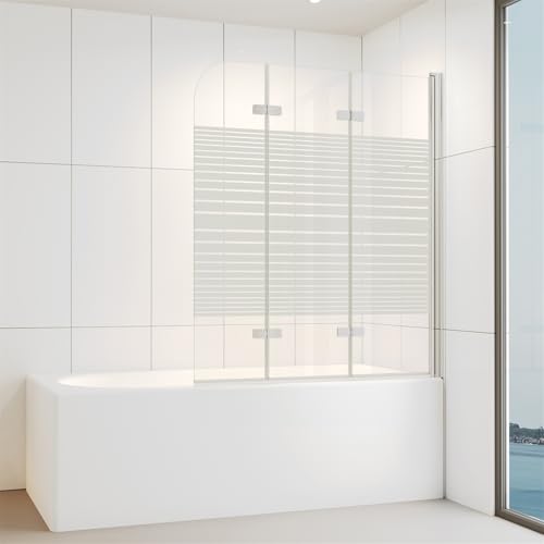 IMPTS 130x140 CM Duschwand für Badewanne 3 teilig Duschabtrennung Badewannenaufsatz Teilsatiniert Faltwand 180° Faltbar 6mm ESG-Sicherheitsglas mit NANO-Beschichtung | RECHTS von IMPTS