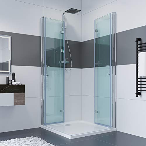 IMPTS 70 x 90 x 195 cm Duschkabine Eckeinstieg Doppel Falttüren Duschtüren 180º Eckig Dusche Duschwand Duschabtrennung mit NANO Beschichtung von IMPTS