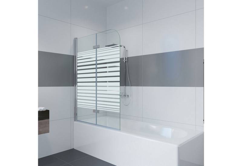 IMPTS Badewannenaufsatz Duschwand für Badewanne, Glas Alu, (2 tlg., 2 TLG), Duschabtrennung für Badewanne, Dekor Querstreifen, Nano-Beschichtung von IMPTS