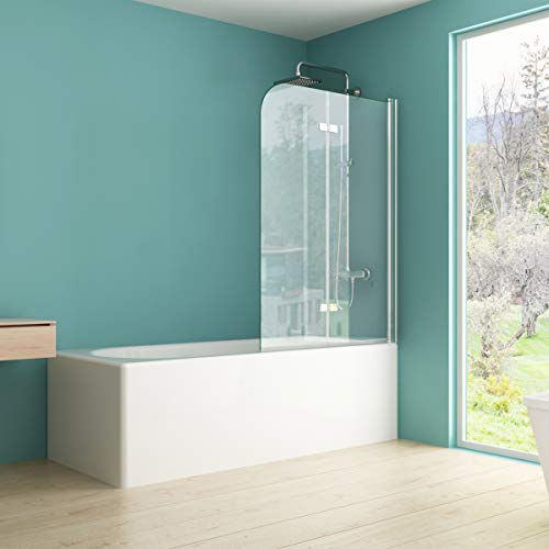 IMPTS Duschabtrennung 110x140cm, Duschwand Faltwand für Badewanne 2 TLG, Badewannenaufsatz mit 6mm Nano ESG Glas 180°Schwingen von IMPTS