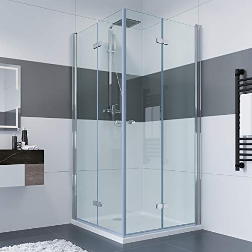 IMPTS Duschkabine 90x90 cm Eckeinstieg Falttür Duschtüren 180º Eckig Dusche Duschwand Duschabtrennung mit NANO Glas Doppel Falttüren Höhe 185cm von IMPTS