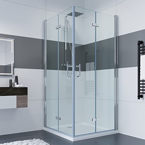 IMPTS Duschkabine 70x100 cm Duschabtrennung Falttür Eckeinstieg Nano Glas Komplettset Dusche MIT Duschwanne & Ablaufgarnitur, 195cm von IMPTS