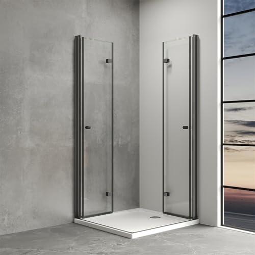 IMPTS Duschkabine 70x90 cm Falttür Eckeinstieg Schwarz Doppel Falttüren Duschtüren 180º Eckig Faltbar Dusche Duschwand Duschabtrennung 6mm Sicherheitsglas, Höhe 185cm von IMPTS