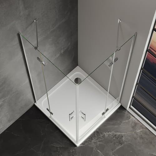 IMPTS Duschkabine 90x100x195 CM Eckeinstieg Falttür Duschtüren mit Diagonalen Sicherheitsstange Eckig Dusche Duschwand Duschabtrennung mit 6mm ESG Glas Doppel Falttüren, Inkl. Duschtasse & Ablauf von IMPTS