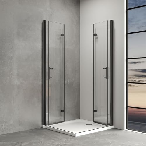 IMPTS Duschkabine 90x120 cm Falttür Eckeinstieg Schwarz Doppel Drehfalttür Duschtüren 180º Eckig Faltbar Dusche Duschwand Duschabtrennung 6mm NANO Sicherheitsglas, Höhe 195cm von IMPTS
