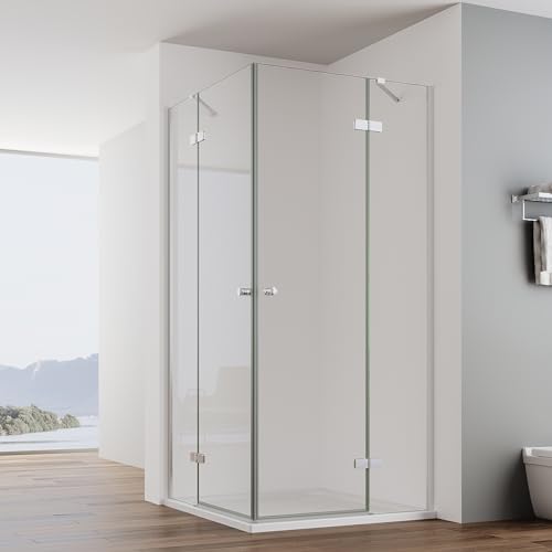 IMPTS Duschkabine Eckeinstieg 75x90cm Duschtür Doppel Falttüren Duschabtrennung eckdusche Duschwand Glas mit 6mm ESG-Glas Höhe 185cm von IMPTS