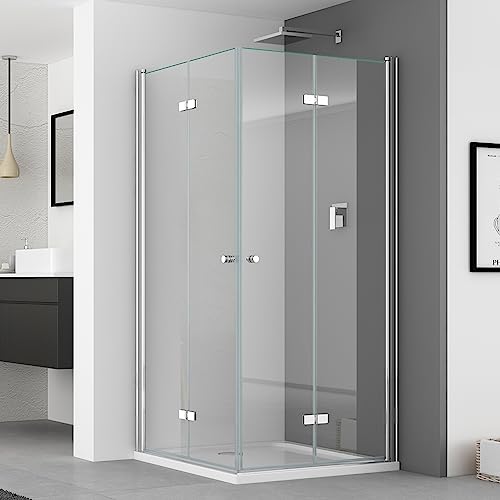 IMPTS Duschkabine faltbar Eckeinstieg 80x90 cm Doppel Duschtür Falttüren Falttürkabine 6mm Sicherheitsglas 185cm Höhe,INKL Duschwanne & Ablauf von IMPTS