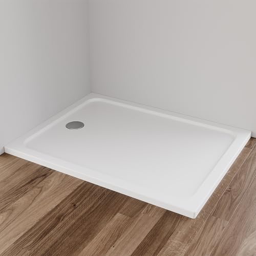 IMPTS Duschwanne 80x100x4 cm Duschtasse Komplett Set Quadrat Extra Flach Eckig Acryl Weiß Dusche Acrylwanne für Duschabtrennung Duschkabine, inkl. Ablaufgarnitur von IMPTS
