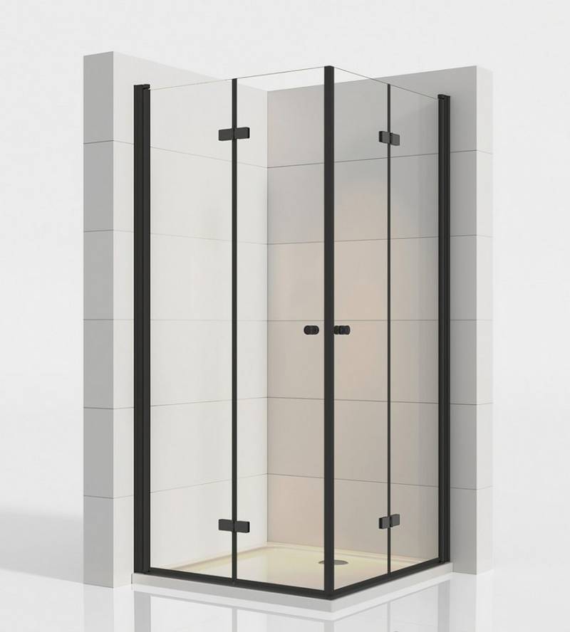 IMPTS Eckdusche Duschkabine Schwarz Eckeinstieg 180º Eckig Faltbar Dusche Falttür, BxT: 70x70 cm, Einscheibensicherheitsglas, Sicherheitsglas, Set, mit hochwertigen Aluminiumprofilen in Matt Schwarz, Doppel Falttüren Falttürkabine Duschabtrennung Rahmenlos von IMPTS