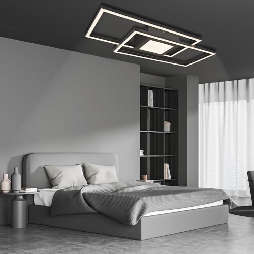 IMPTS LED Deckenlampe Dimmbar Deckenleuchte Wohnzimmer 30W Modern Wohnzimmerlampe Eckig Deckenbeleuchtung Warmweißes 3000K Schwarz aus Metall für Schlafzimmer Flur Küche Balkon von IMPTS