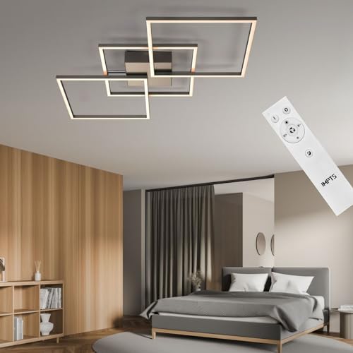 IMPTS LED Deckenlampe Wohnzimmer 34W Dimmbar Deckenleuchte Mit Fernbedienung, Matt-Nickel Wohnzimmerlampe Mit Memory & Nachtlicht Funktion, Deckenbeleuchtung aus Metall für Schlafzimmer Flur Küche von IMPTS