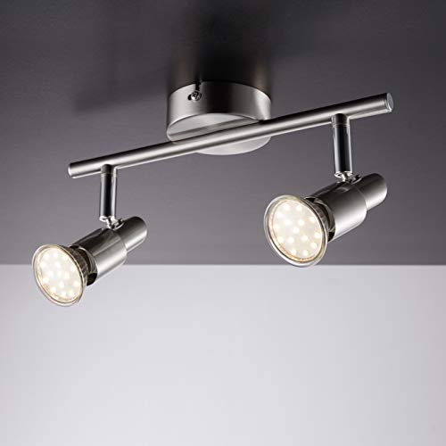 IMPTS LED Deckenstrahler 2 flammig, Deckenleuchte Wohnzimmerlampe Deckenspot Schwenkbar lamp, inkl. 2 x 3W Leuchtmittel GU10 Warmweiß Matt Nickel von IMPTS