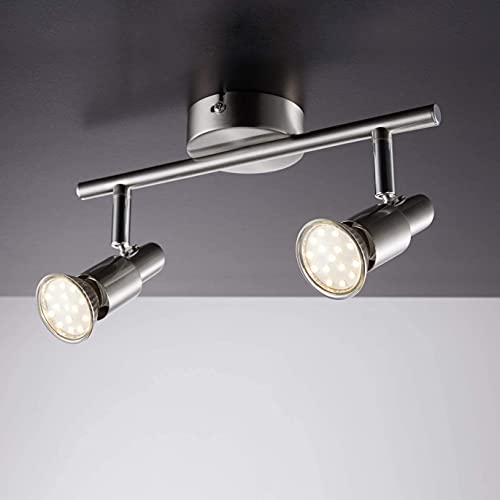 IMPTS LED Deckenstrahler 2 x 2 flammig, Deckenleuchte Wohnzimmerlampe Deckenspot Schwenkbar lamp, inkl. 4 x 3W Leuchtmittel GU10 Warmweiß Matt Nickel von IMPTS