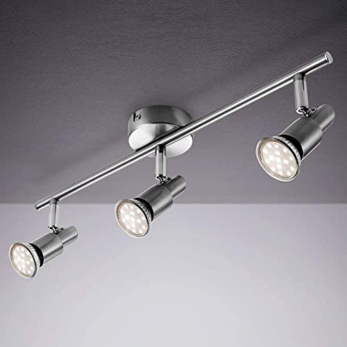 IMPTS LED Deckenstrahler 2 x 3 flammig, Deckenleuchte Wohnzimmerlampe Deckenspot Schwenkbar lamp, inkl. 6 x 3W Leuchtmittel GU10 Warmweiß Matt Nickel von IMPTS