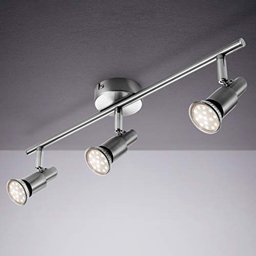 IMPTS LED Deckenstrahler 3 flammig, Deckenleuchte Wohnzimmerlampe Deckenspot Schwenkbar lamp, inkl. 3 x 3W Leuchtmittel GU10 Warmweiß Matt Nickel von IMPTS