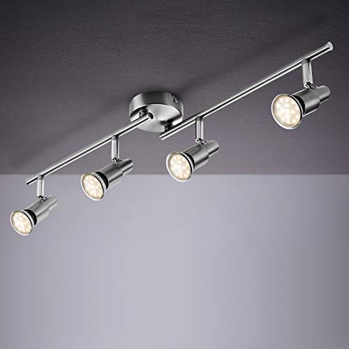 IMPTS LED Deckenstrahler 4 flammig, Deckenleuchte Wohnzimmerlampe Deckenspot Schwenkbar lamp, inkl. 4 x 3W Leuchtmittel GU10 Warmweiß Matt Nickel von IMPTS