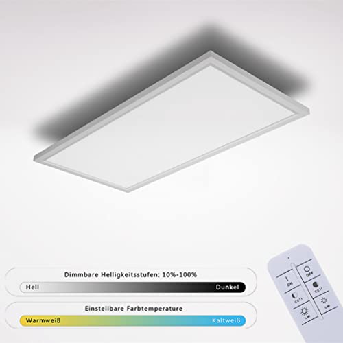 IMPTS LED Panel Deckenleuchte 60x30cm Dimmbar LED Deckenlampe flach mit Fernbedienung 3000K-6500K Warmweiß Naturweiß Kaltweiß 30W LED Lampe für Büro Schlafzimmer Esszimmer Flur Hotel von IMPTS