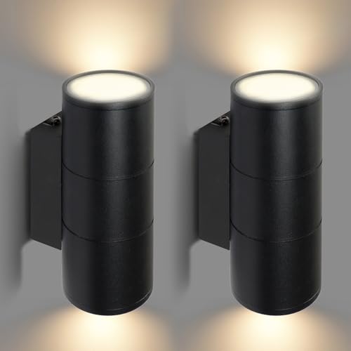 IMPTS LED Wandleuchte innen Wandlampe aussen Wand Beleuchtung mit Up/Down-Effekt, 2 Stücke Inkl. 4 x 3W GU10 Leuchtmittel 3000K Warmweiß 280LM, Schwarz LED-Wandbeleuchtung aus Hochwertiges Metall von IMPTS