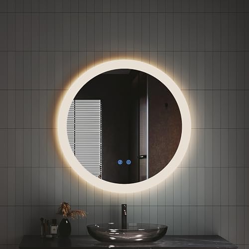IMPTS Runder Badspiegel mit Beleuchtung LED Badezimmerspiegel mit Touchschalter Anti-Beschlag Beschlagfrei Dimmbar Neutralweiß 4000K Bad Wandspiegel mit Licht 60cm von IMPTS