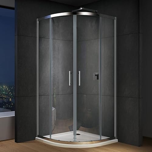 IMPTS Viertelkreis Duschkabine 80x80 Duschabtrennung Runddusche Schiebetür Viertelkreisdusche 195cm aus 6mm NANO Glas,ohne Duschtasse von IMPTS