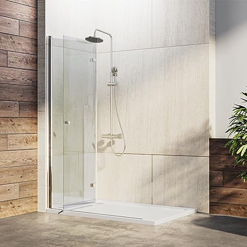 IMPTS Walk In Dusche Duschwand 90x185cm Faltbar Duschtür Duschtrennwand für Duschwanne klappbar Pendeltür aus 6mm klar ESG Glas von IMPTS